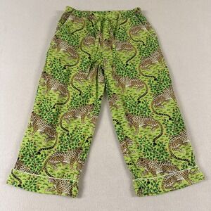 Print Fresh Bagheera Pajama Pants Womens Cropped Leopard Pockets Green SZ XS